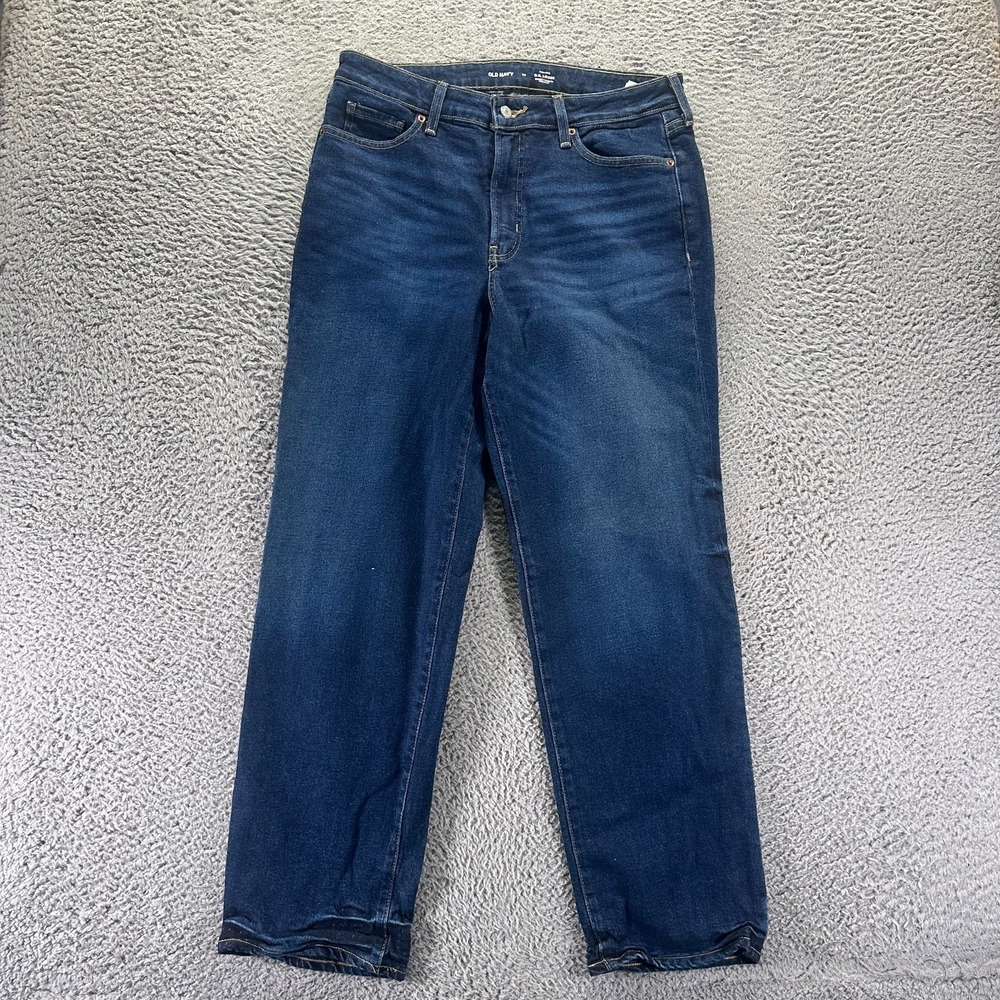 Old Navy OG Jeans Womens 14 Blue Cotton Denim Straight Leg Loose Faded Stretch